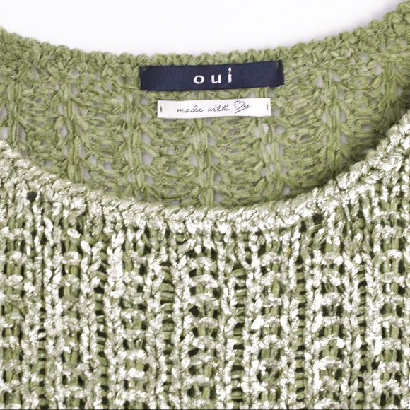 NWOT OUI metallic green pale gold knit 10 top - Picture 3 of 5